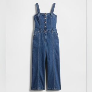 GAP Dark Blue Indigo Denim Bib Button Front Cropped Ankle Wide Overalls Size 8